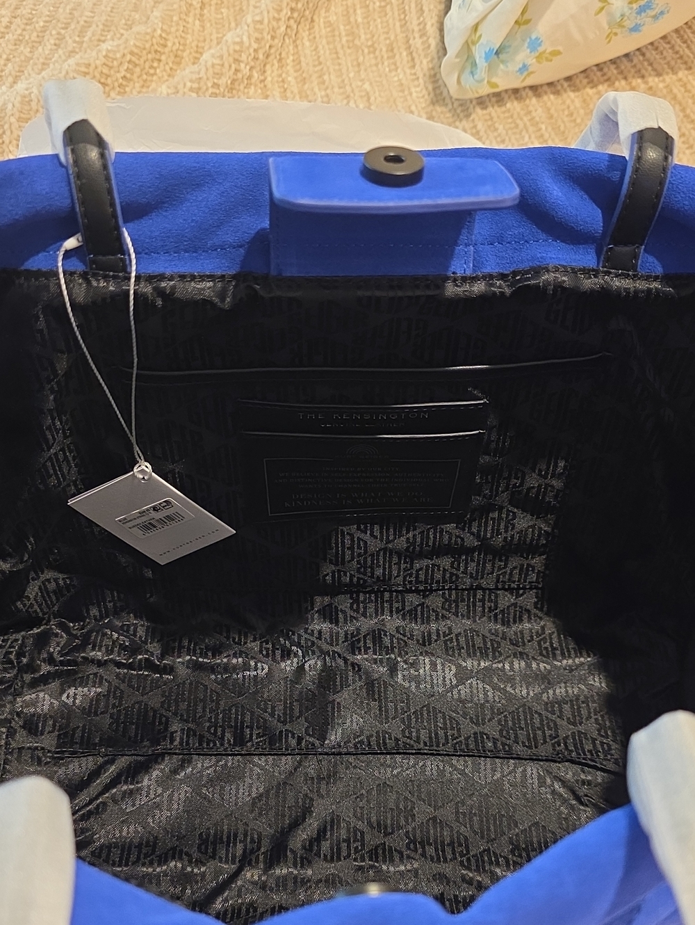 Kurt Geiger Blue Quilted Leather Suede Tote Bag Double Handle Shoulder Bag Soft - Picture 7 of 14